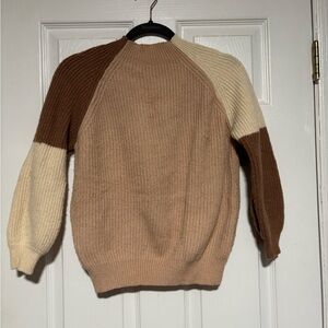 SHEIN Women's Colorblock Crewneck Sweater in Brown and Cream